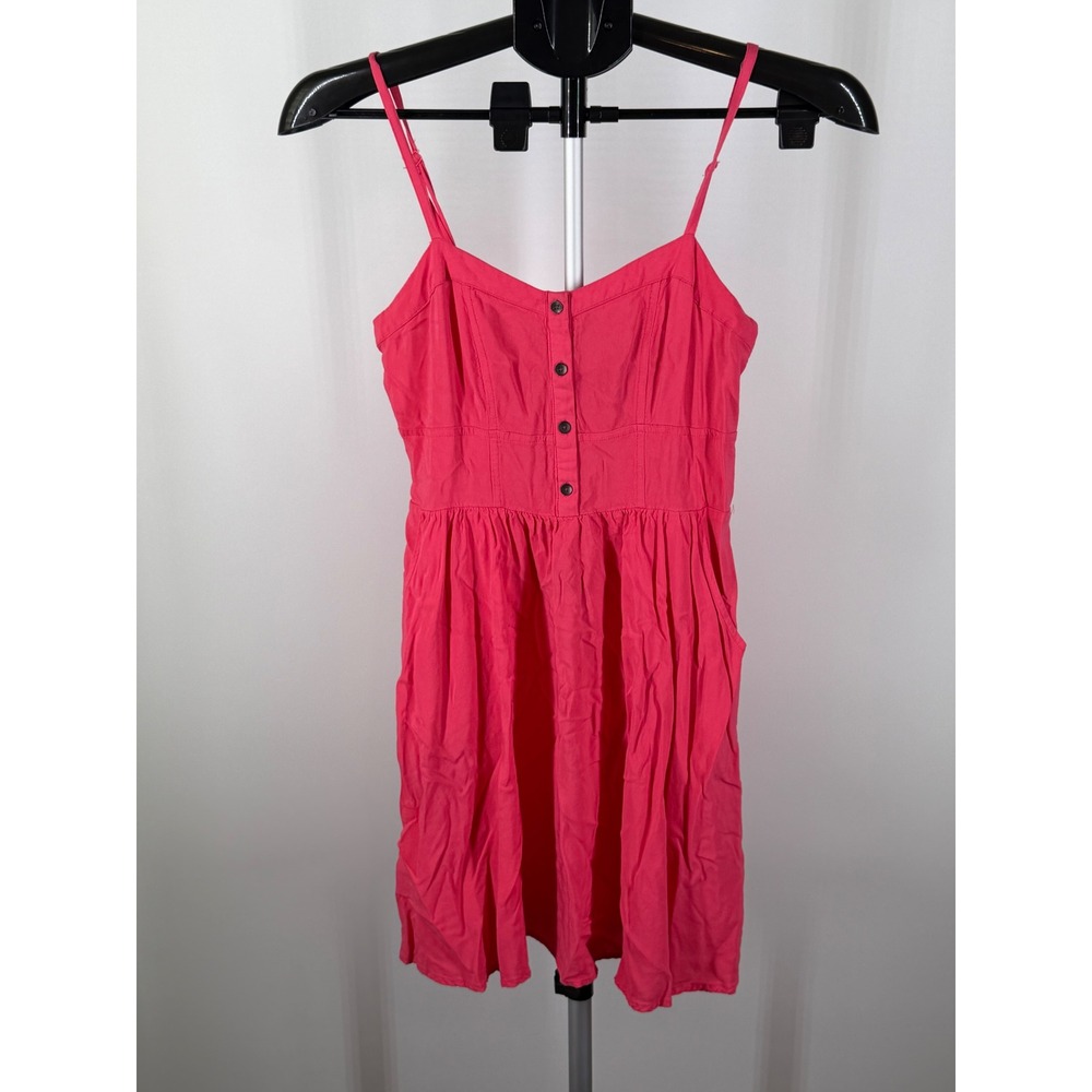Express Pink Rayon Button Front Sundress Womens‎ XS Mini Fit Flare Pockets